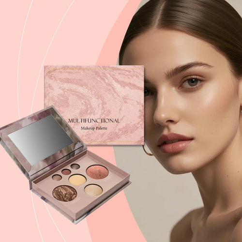 Multi-use makeuppalet: øjenskygge, kontur, rouge og highlighter