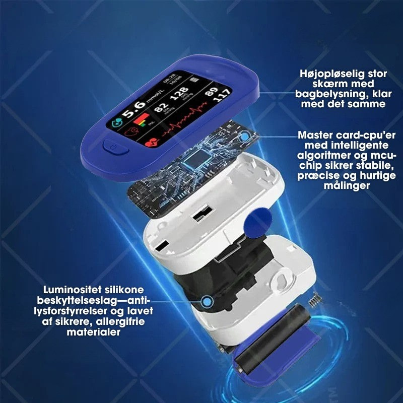Målesæt med fingerpulsoximeter og DS-6 blodsukkermåler